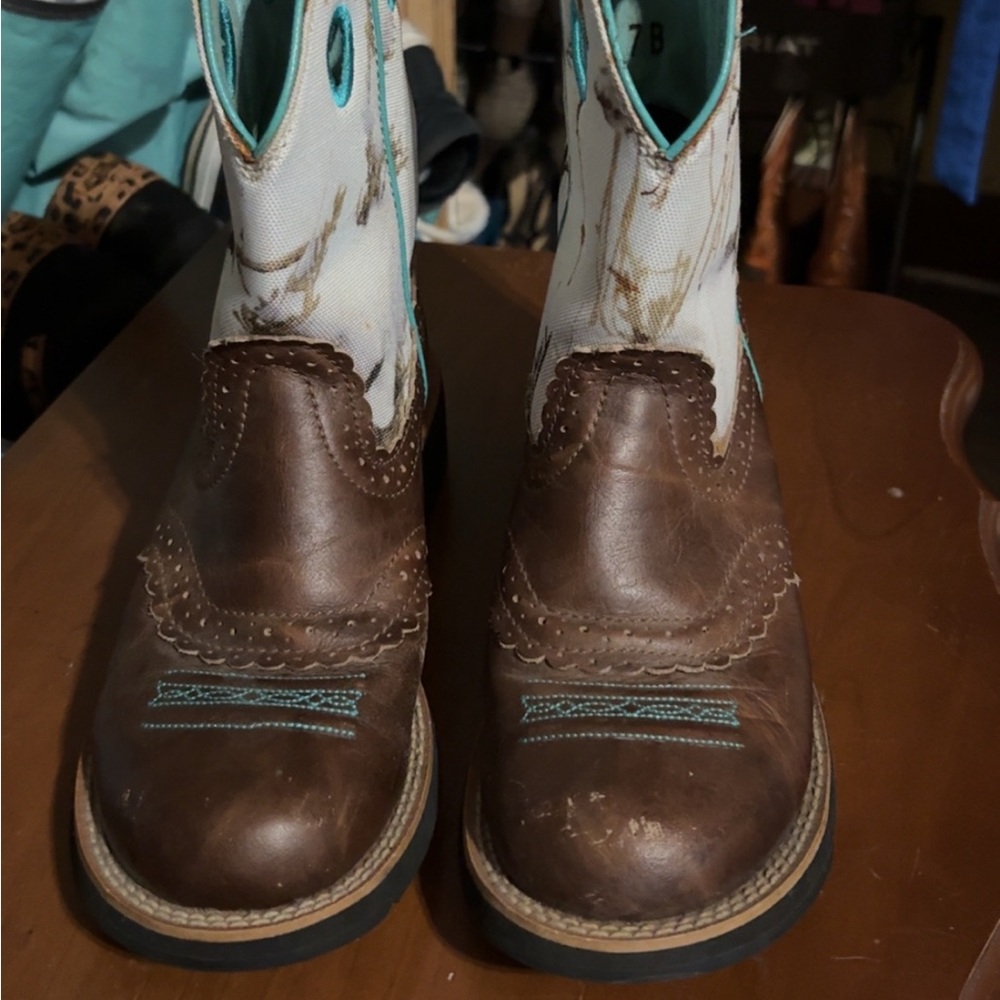 Ariat Brown and Blue Ankle Boots with Sturdy Soles